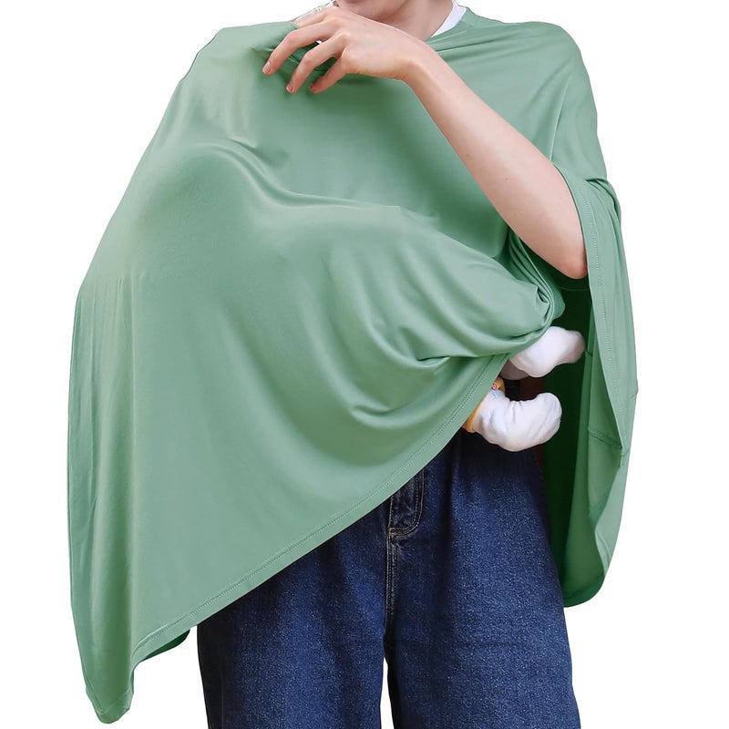 SEJOY Multi-use Nursing Cover for Breastfeeding, 360°Full Coverage Nursing Poncho, Rayon Soft & Breathable Breastfeeding Cover up (Smooth Rayon, Sage Green) - Image 1